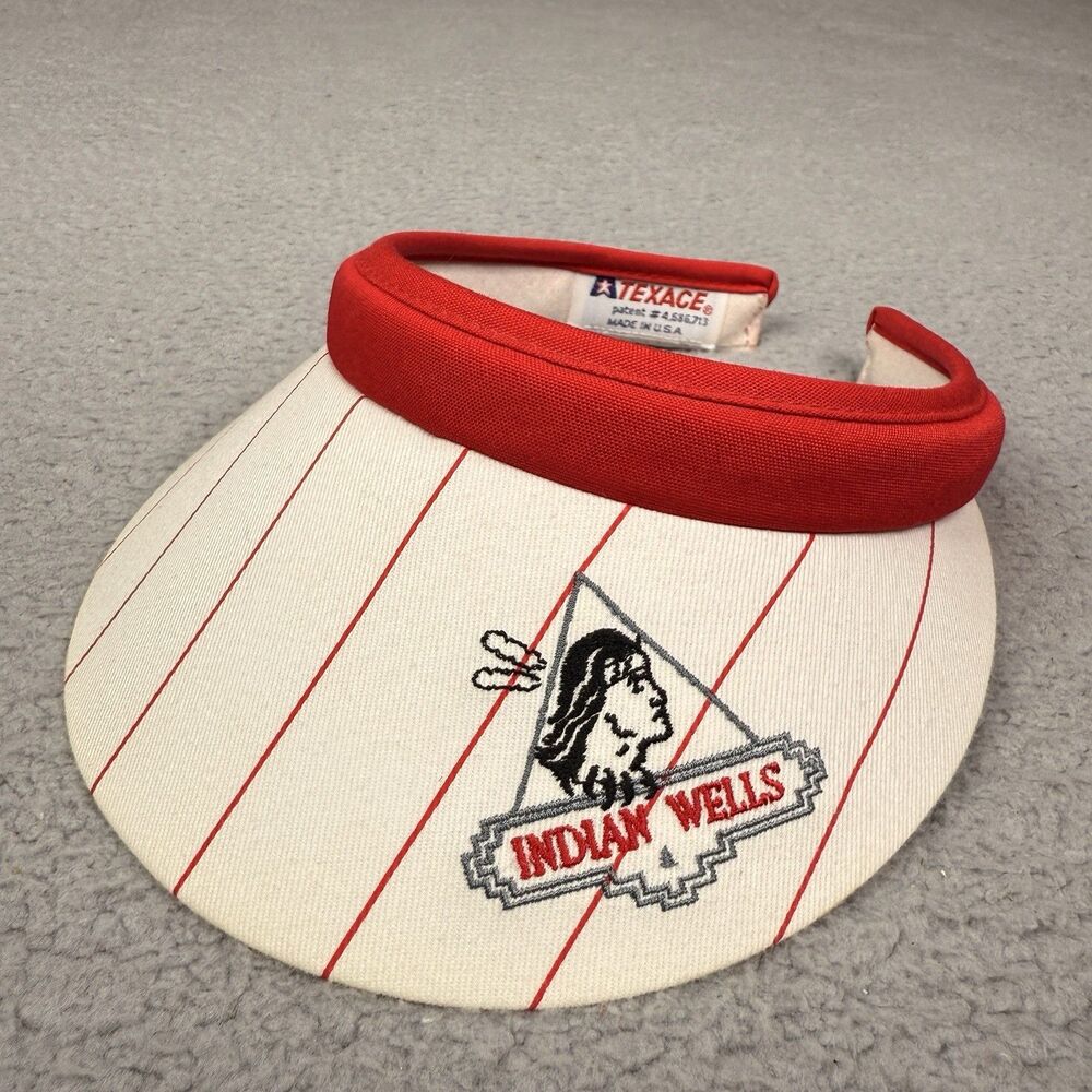 VTG Texace Golf Visor White Red Pinstripe Womens Indian Wells USA Made Wide Hat